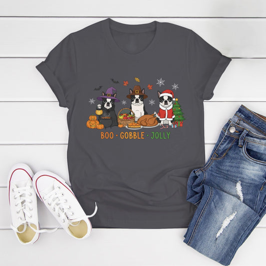 Boo Gobble Jolly Boston Terrier Shirt