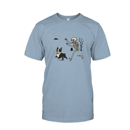 Funny Boston Terrier Eats Bone Halloween Shirt